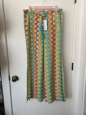 🏝️ Multi-Color Wave Print Beach Pants with Drawstring Waist NWT!